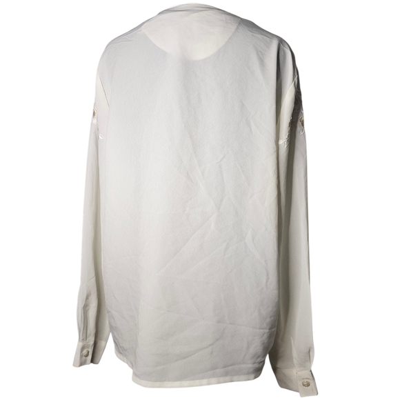 VINTAGE 90s Ship 'n Shore Embroidered Mandarin Blouse | Rose Buttons - Picture 2 of 6